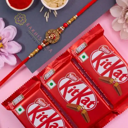 Auspicious OM Rakhi N Kitkat Treat