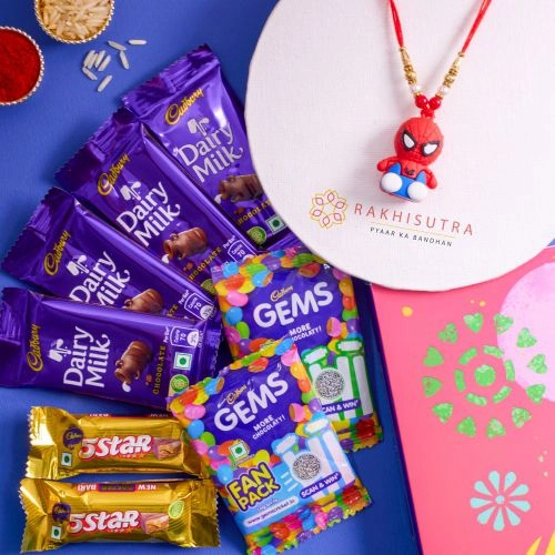 Quirky Spiderman Rakhi N Cadbury Celebrations Combo