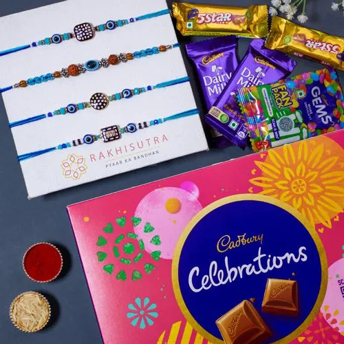 Designer Evil Eye Rakhi Set N Cadbury Celebrations Combo