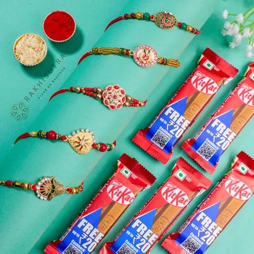 Premium Kundan Rakhi Set N Kitkat Combo