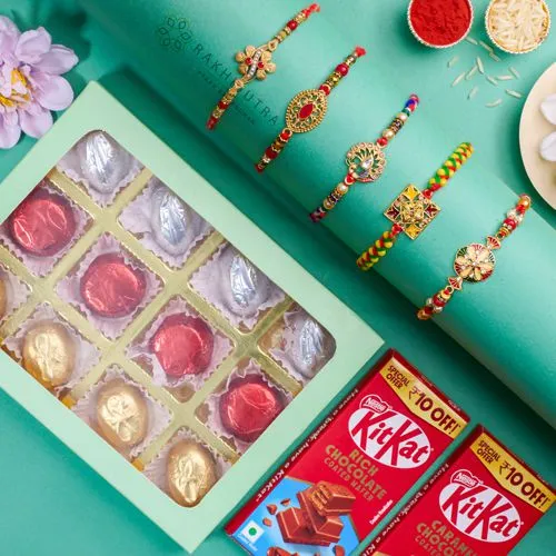 Premium Kundan Rakhi Set N Chocolates Galore