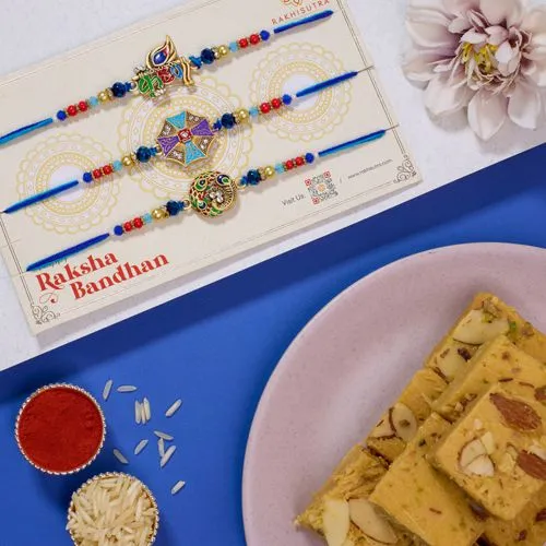 Auspicious Kundan Rakhi Set N  Soan Papdi Delight