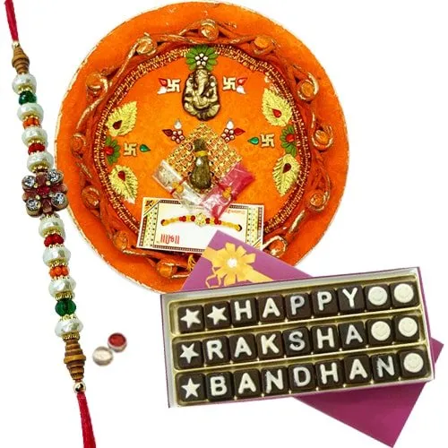 Smashing Gift of Innovative Thali and a Pack of Satisfying Rakshabandhan Chocolates