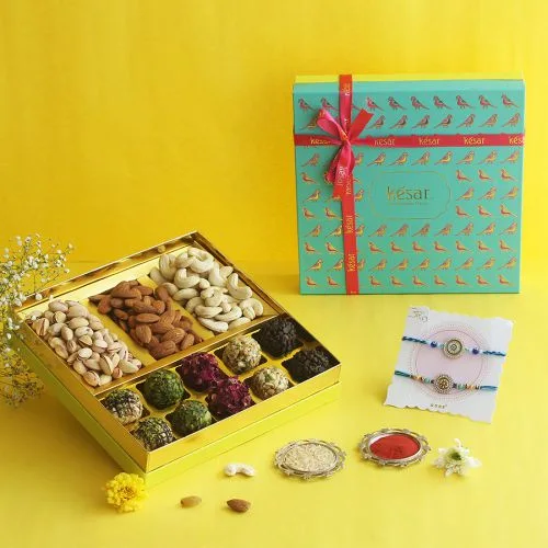 Elegant Rakhi  N  Assorted Laddoos Gift