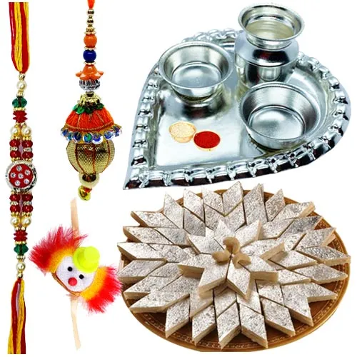 Holy Puja Aarti Thali with Kaju Katli and Rakhi