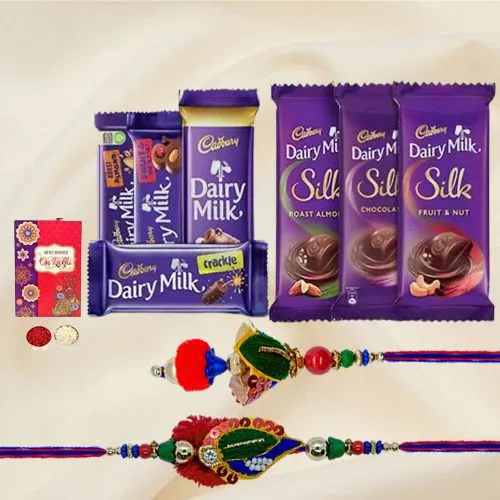 Assorted Cadbury With a Bhaiya Bhabhi Rakhi Set Gift for Brother