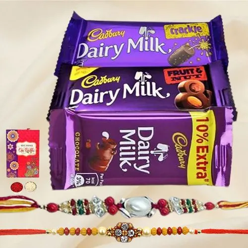 Assorted Cadbury Chocolate Pack with 2pcs Designer Rakhi