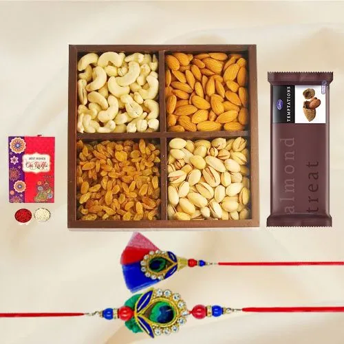 Classy Bhaiya Bhabhi Rakhi Set with Dry Fruits n  Cadbury Temptations