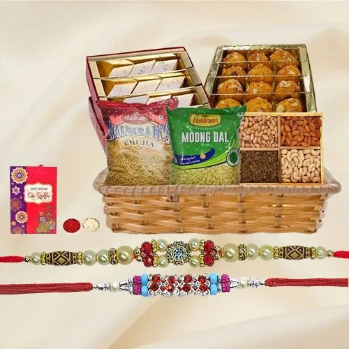 Cool Pair of Rakhi with Kaju Katli, Snacks n Dry Fruits