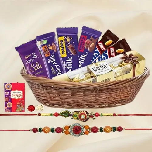 Ethnic Rakhi Pair with Assorted Chocolates n Ferrero Rocher