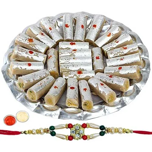 Sweet Delight with  Kaju Pista Roll from <font color=#FF0000>Haldiram</font> with 1 Free Rakhi, Roli Tilak and Chawal