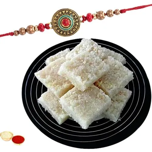Mouth-Watering Coconut Barfi Pack of 500 gm with 1 Fancy Rakhi