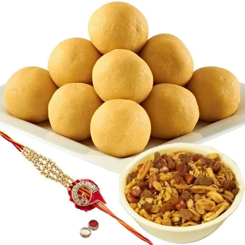 Rakhi With Mix Namkeen And Besan ladoo