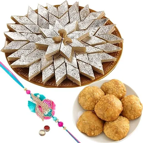 Rakhi with Kachori And Kaju Katli