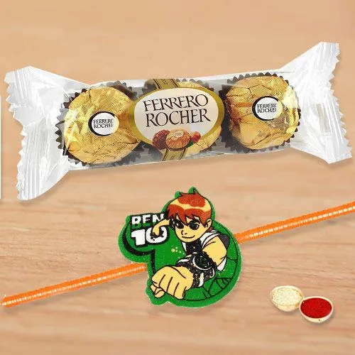 Marvelous Ben 10 Kids Rakhi with Ferrero Rocher