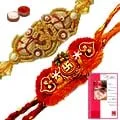Two Shree Rakhi with Roli Tika and Message Card