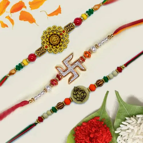 Auspicious Trio of OM, Swastik and Ganesh Rakhi