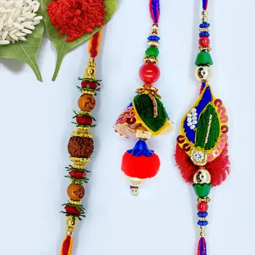 Classy Set of Bhaiya Bhabhi Rakhi n Rudraksha Rakhi
