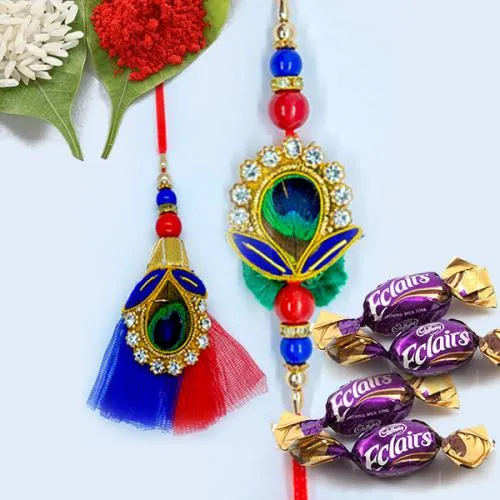 Stunning Set of 2 Bhaiya Bhabhi Rakhi with 4 Chocolates