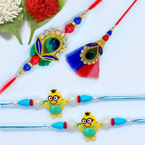 Breathtaking Set of Family Rakhi with Roli, Chawal n Card