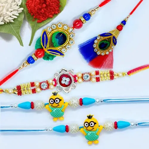 Attractive Set of Family Rakhi with a Stone Rakhi