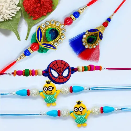 Fancy Set of Family Rakhi with a Cute Kids Rakhi