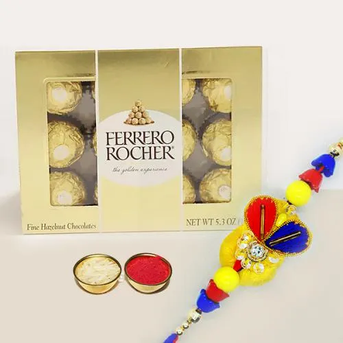 Spectacular Gift of Rakhi with 12pc Ferrero Rocher Pack