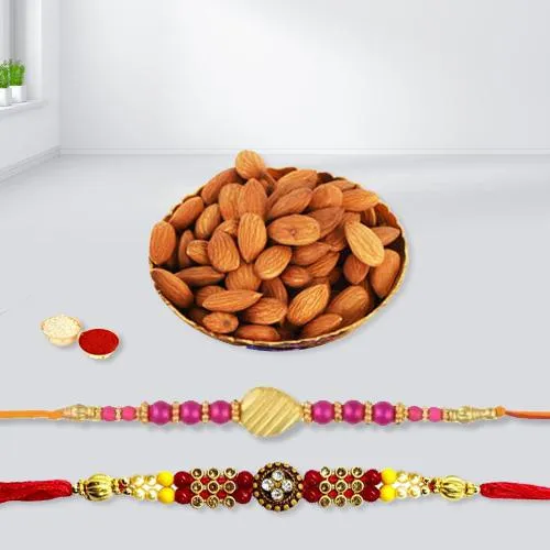 Amazing Pair of Rakhi with Crunchy Almonds