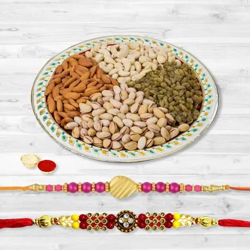 Elegant Pair of Rakhi with Assorted Dry Fruits
