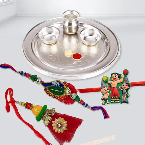 Graceful Family Rakhi Set with Pooja Thali